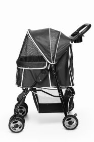 Pet Dog Stroller Trolley, Foldable Travel Carriage with Wheels Zipper Entry Cup Holder Storage Basket, Pushchair Jogger Cart - black