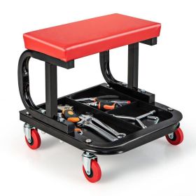 Mobile Cushioned Seat Mechanic Stool - Red & Black - Tools Stool