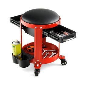 Mobile Cushioned Seat Mechanic Stool - Black & Red - Tools Stool