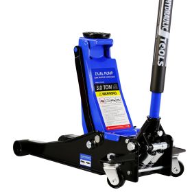Hydraulic Low Profile and Steel Racing Floor Jack 3 Ton (6600 lb) Capacity, with Dual Piston Quick Lift Pump, Blue Lifting range 3.3"-18.5"