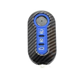 Fiat 500 Boyue Key Shell Carbon Fiber Look Remote Key Case (Color: Dark Blue)